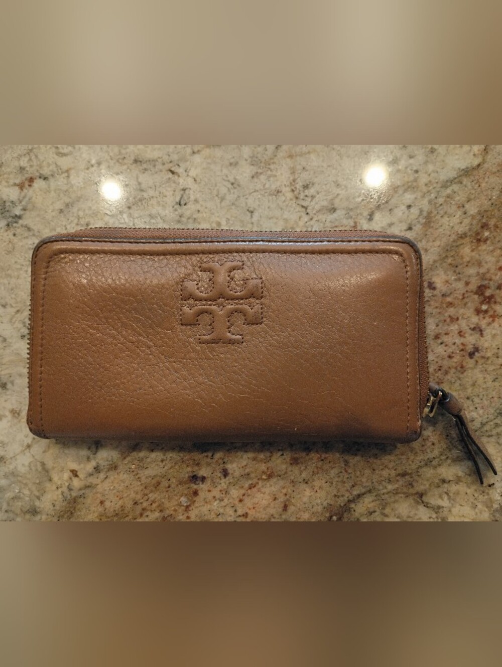 Tory Burch Butter Soft Pebble Brown Leather Zip Wallet